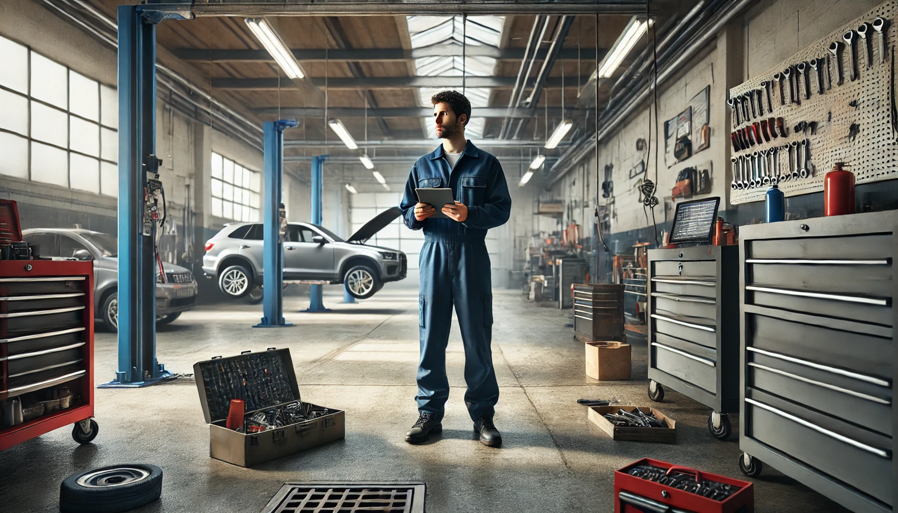 mechanic guy hoding ipad