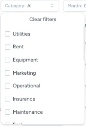 Expenses are categorized to keep workshop costs structured and easy to analyse later.