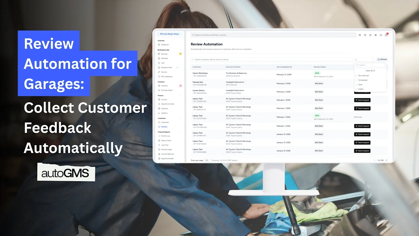 Automated review requests for garages to collect customer feedback after service completion without manual follow-ups.