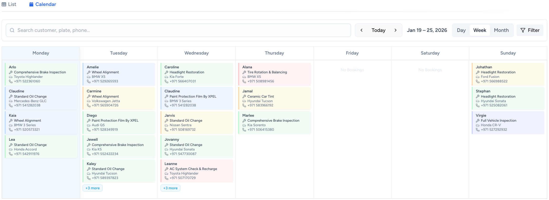 autoGMS Calendar view