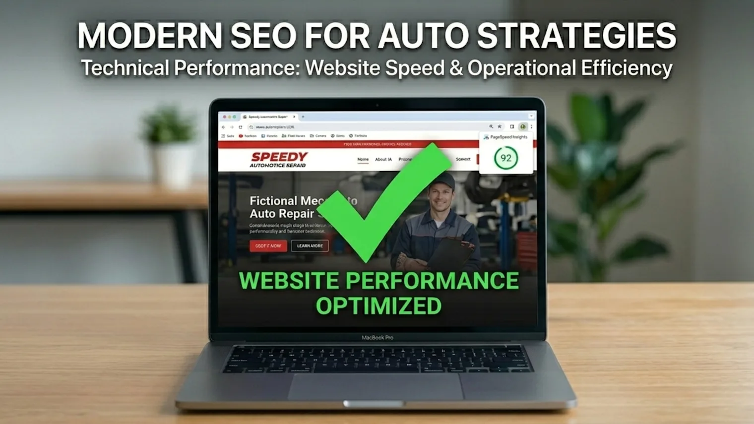 Website performance optimization for automotive seo marketing on laptop