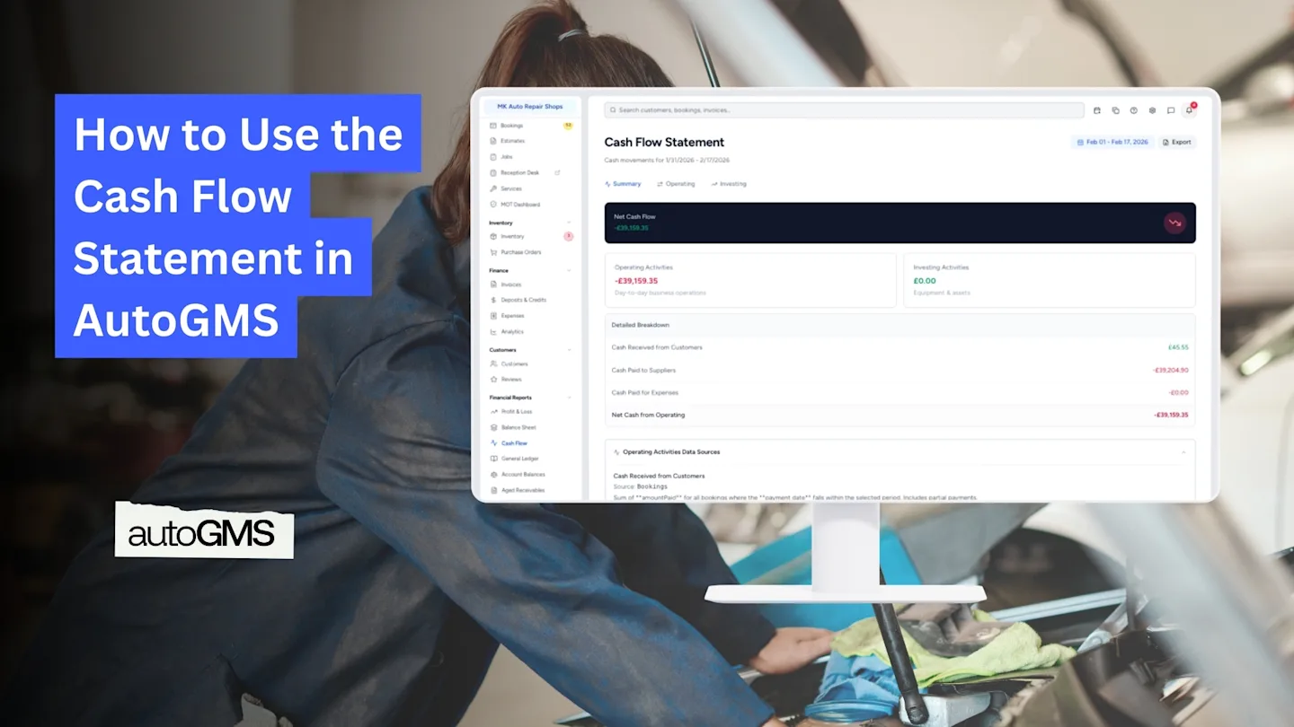 Learn how to use the Cash Flow Statement in AutoGMS to track cash in, cash out, operating activities, and equipment investments.