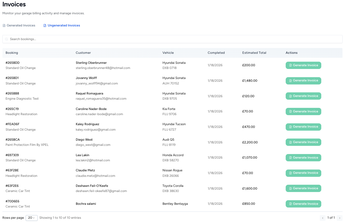 autoGMS Ungenerated Invoices highlight