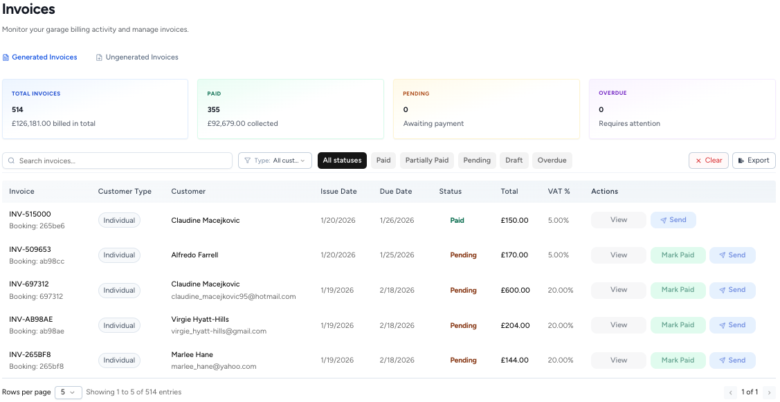 autoGMS invooice dashboard