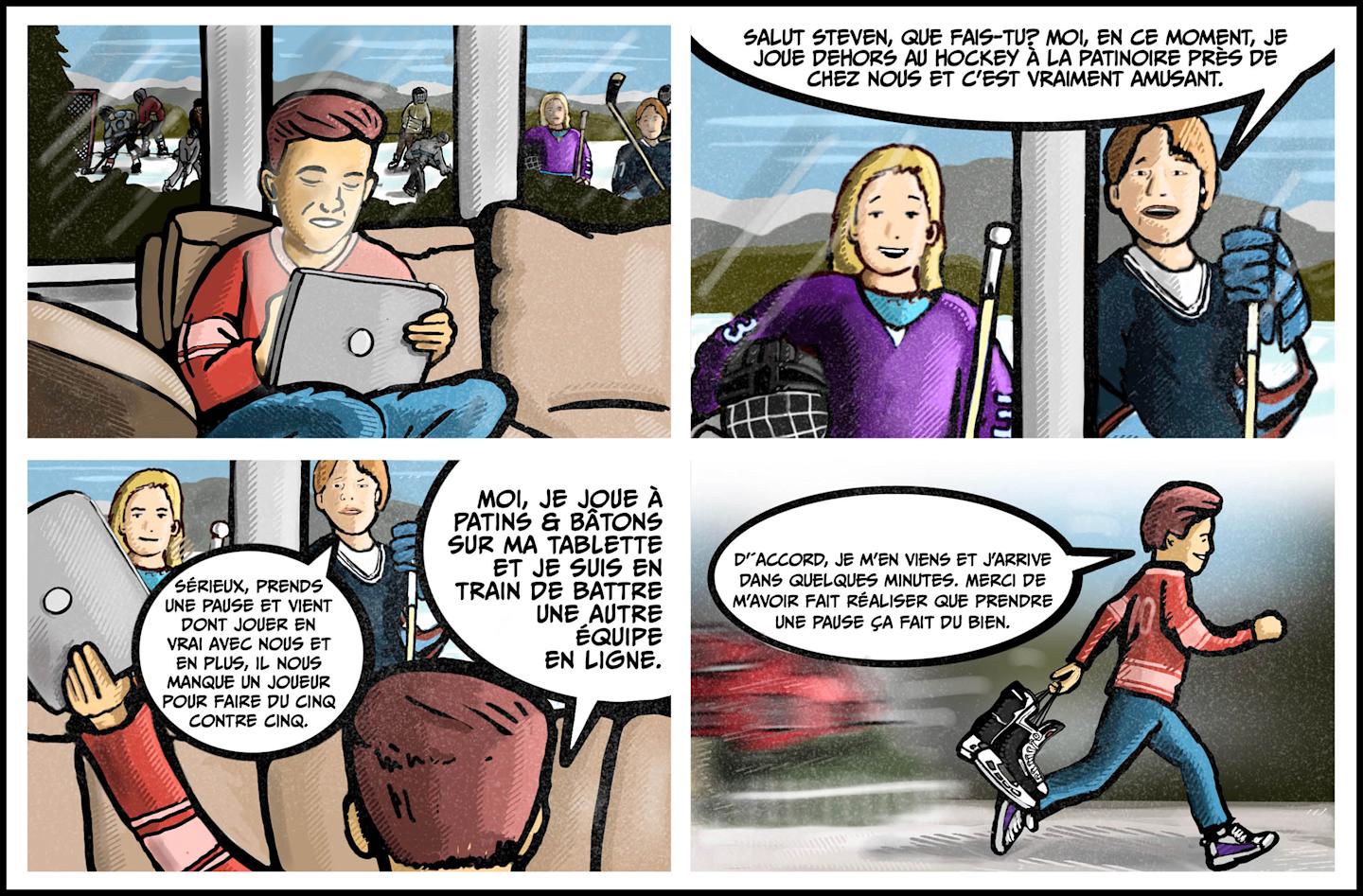 Amène-toi! est une bande dessinée originale sur le mieux-être numérique créée par Arthur G.