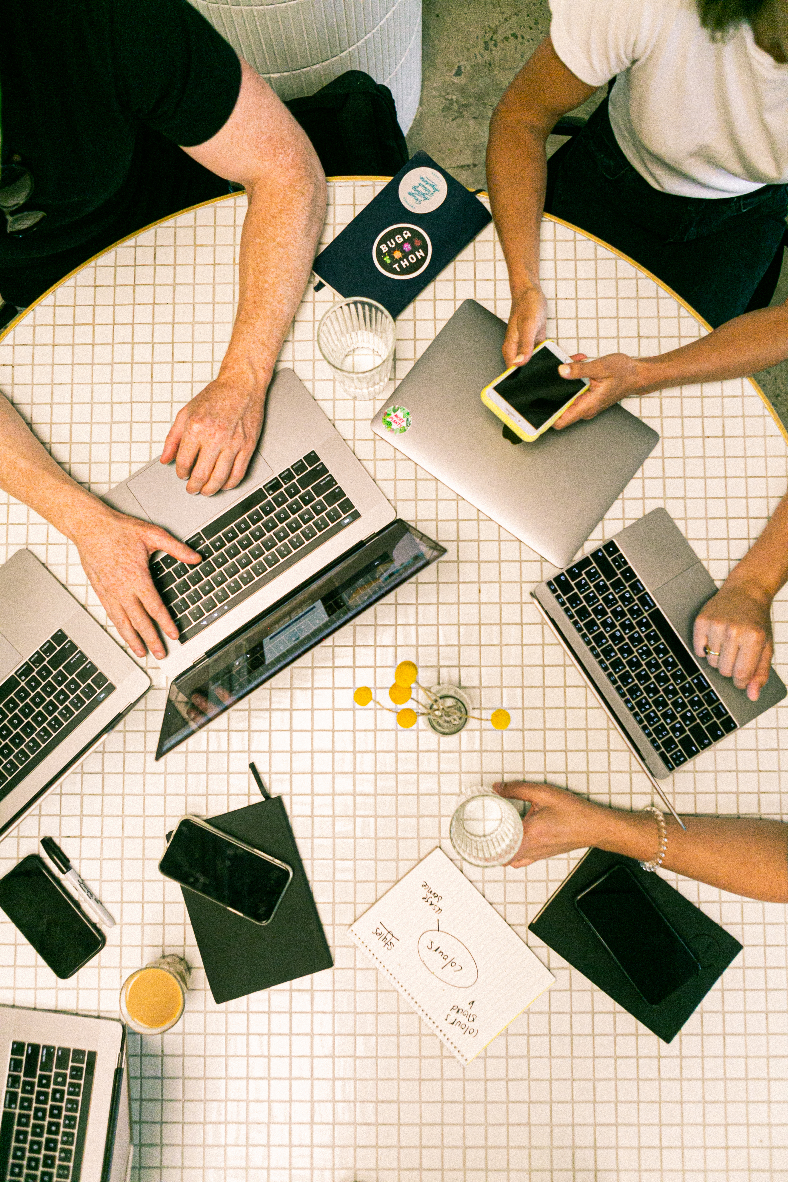 people working on a laptop.