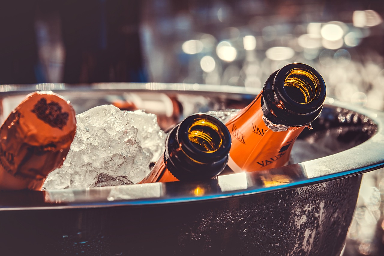 bottles of vodka on a bar counter.