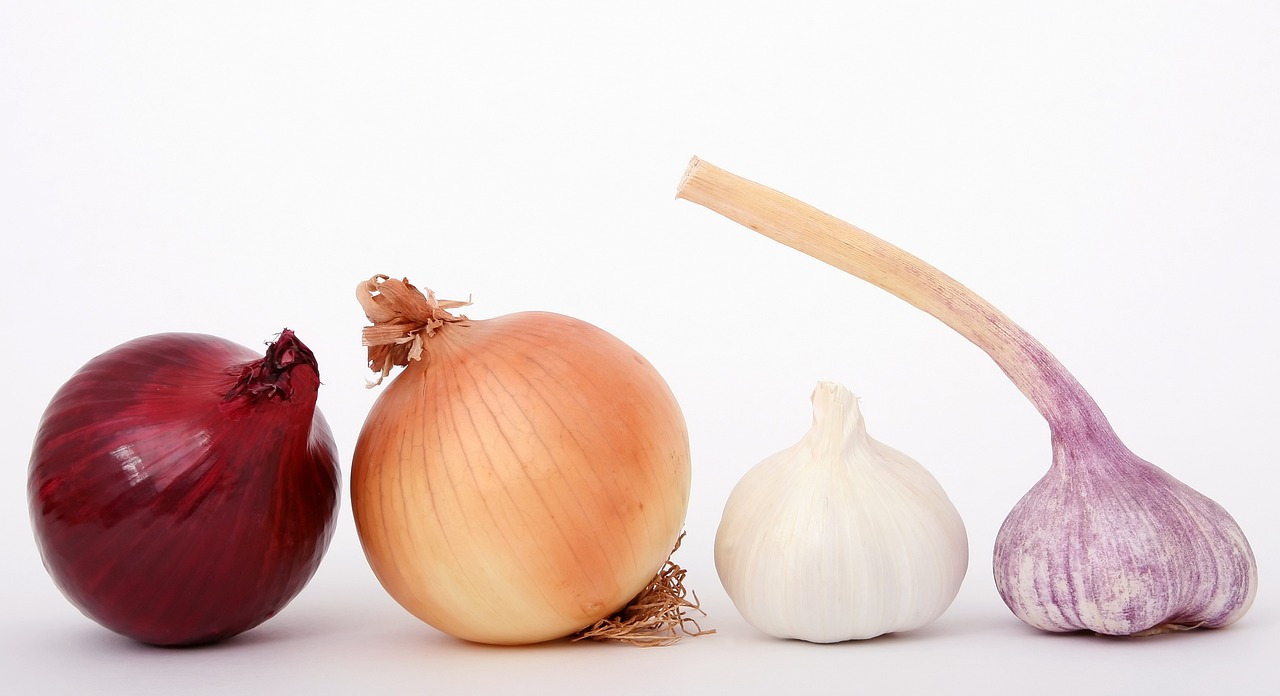 garlic and onion on a white background.