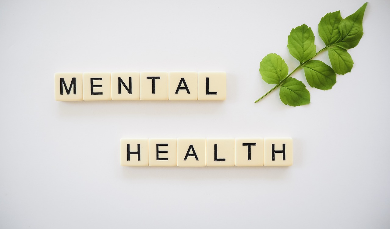 a wooden sign with the word mental health on it.