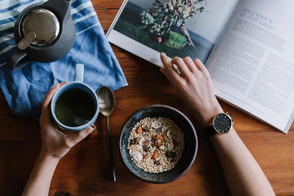 A person having a bowl of oatmeal