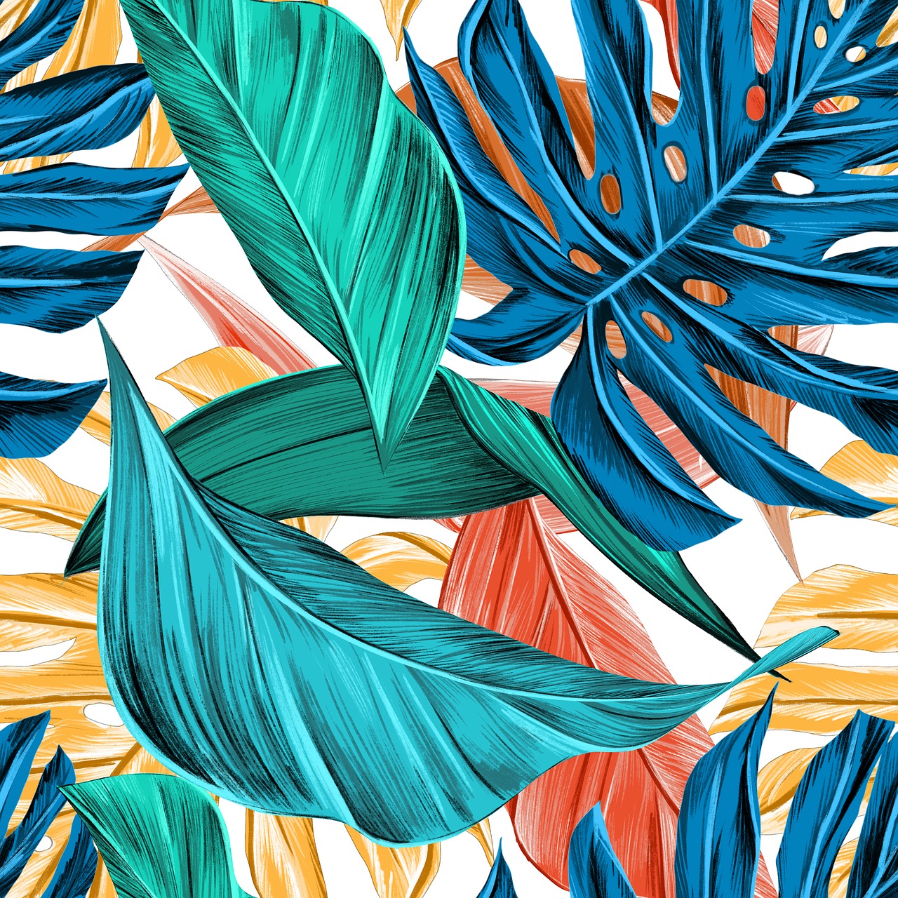 seamless pattern with feathers on a blue background.