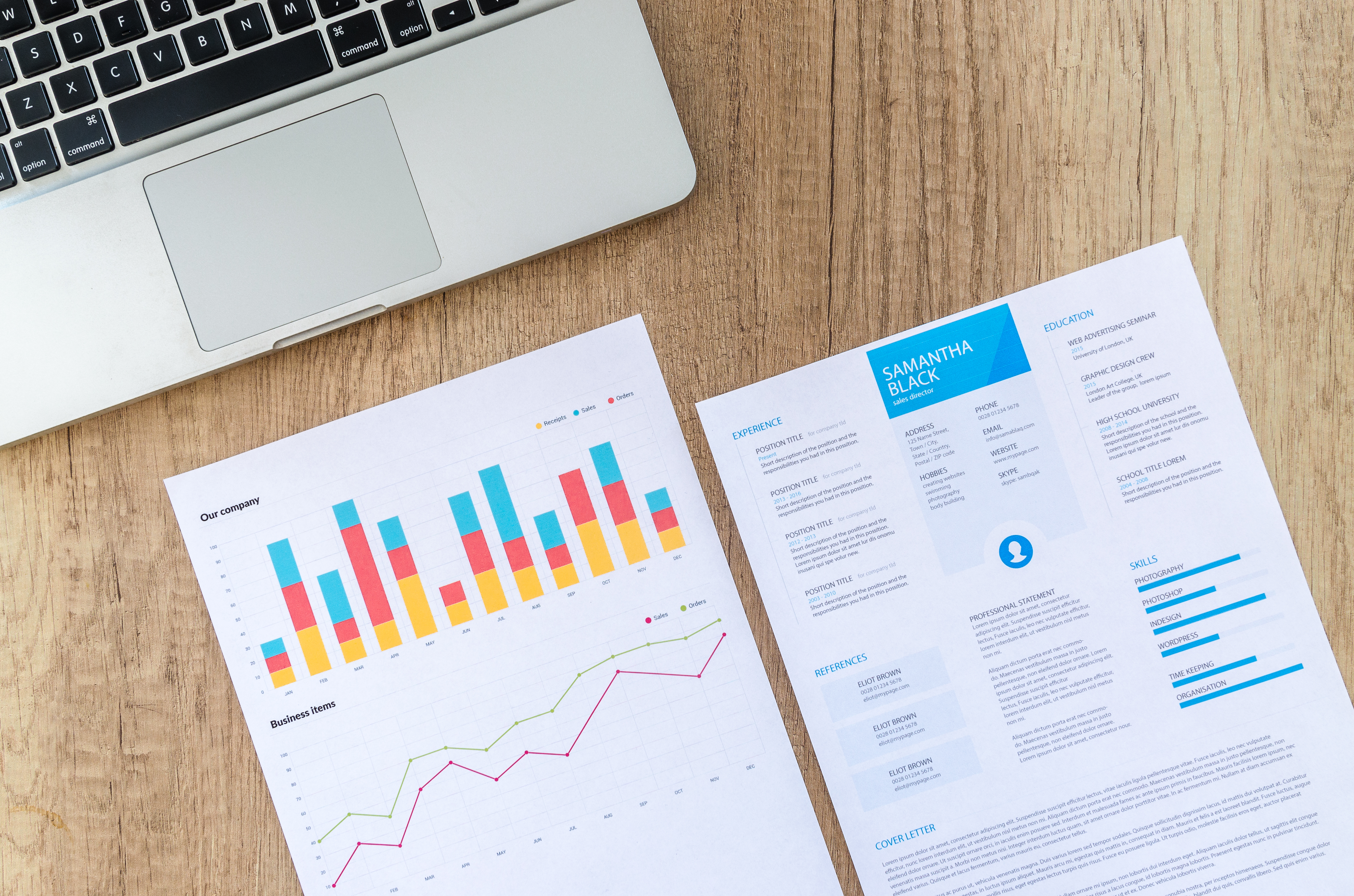 a laptop screen with a report and graphs.