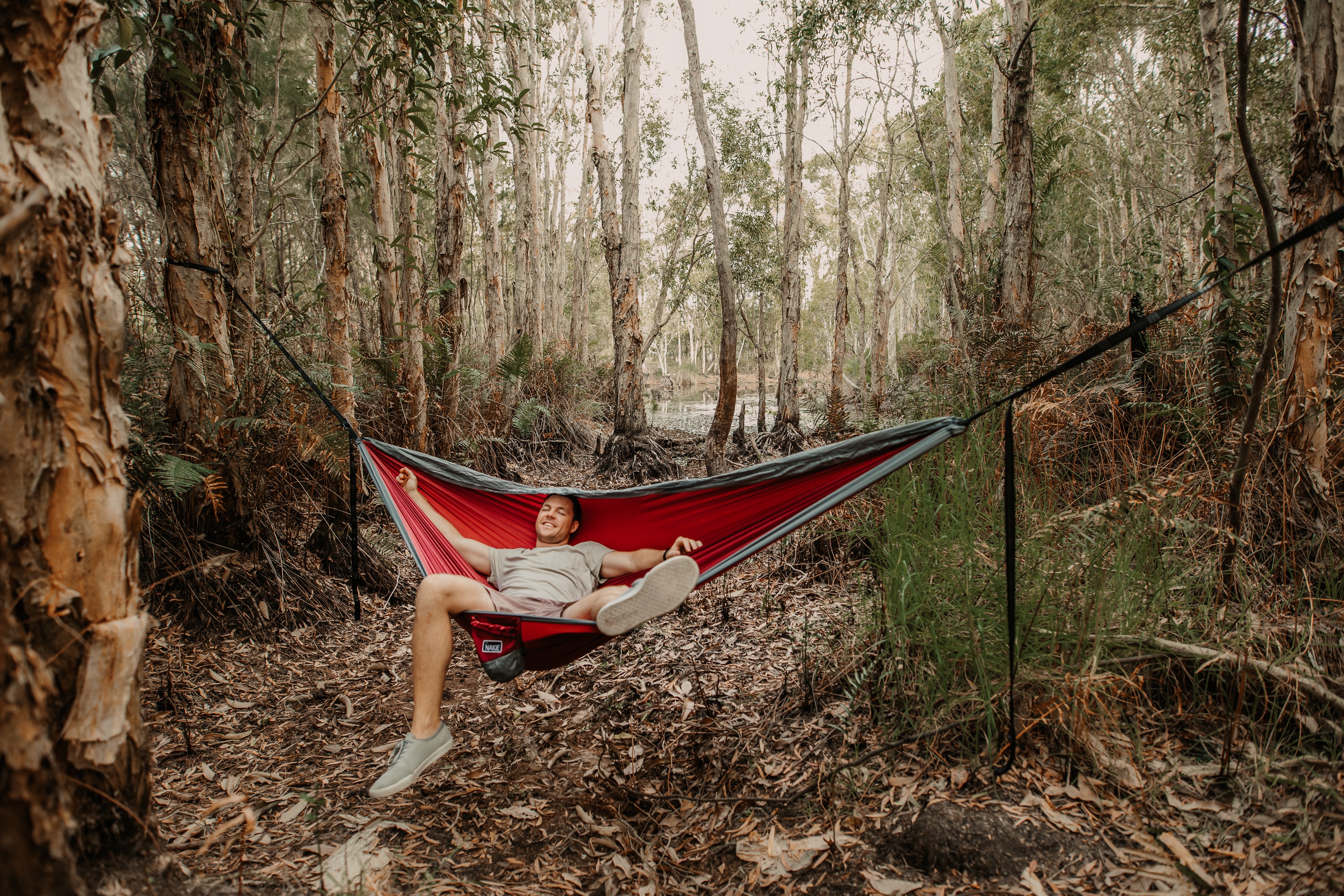 a woman in a hammock.