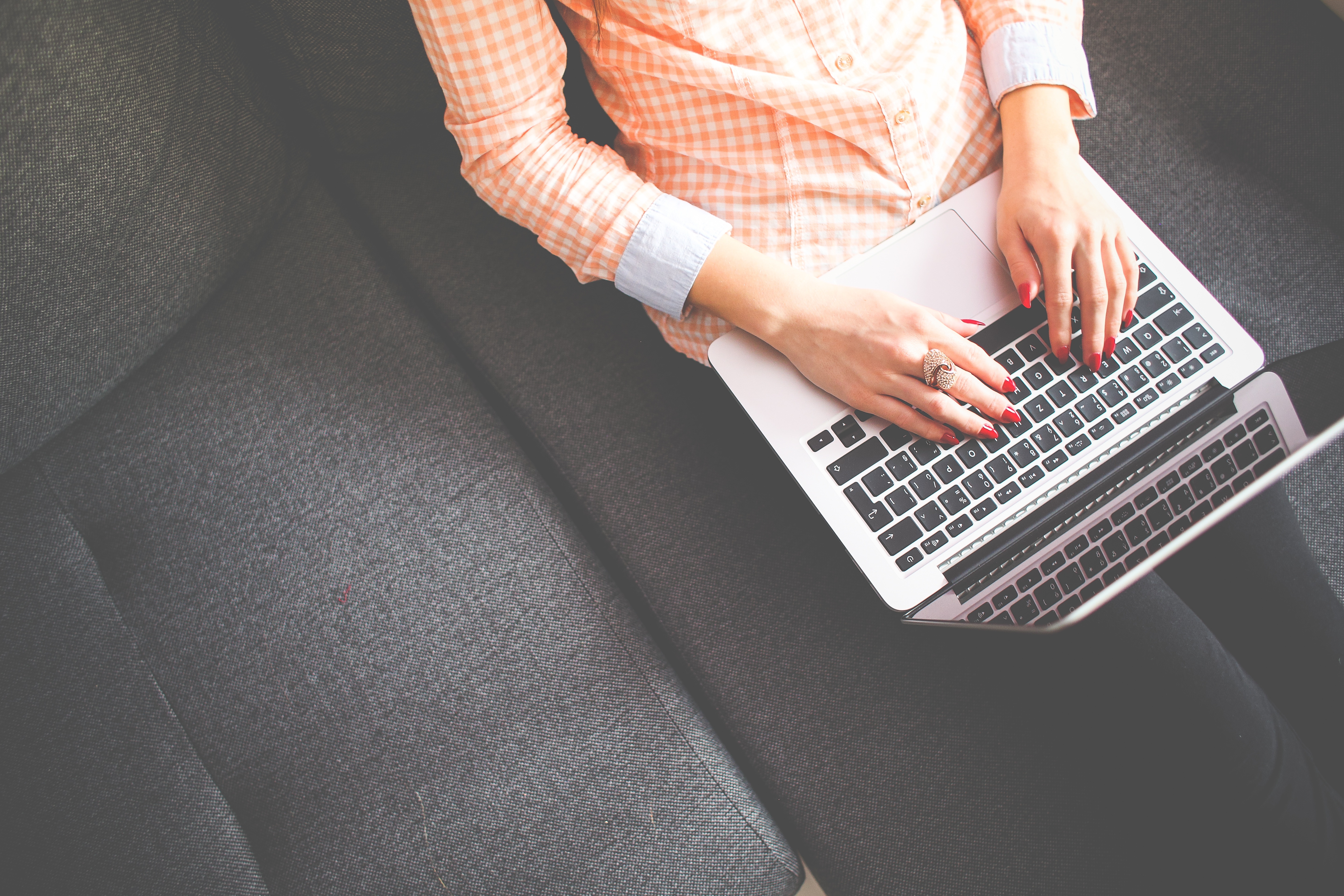 woman working on a laptop.