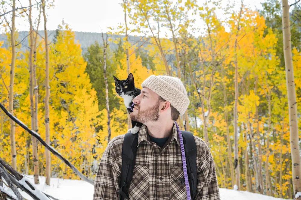 a man with a cat.