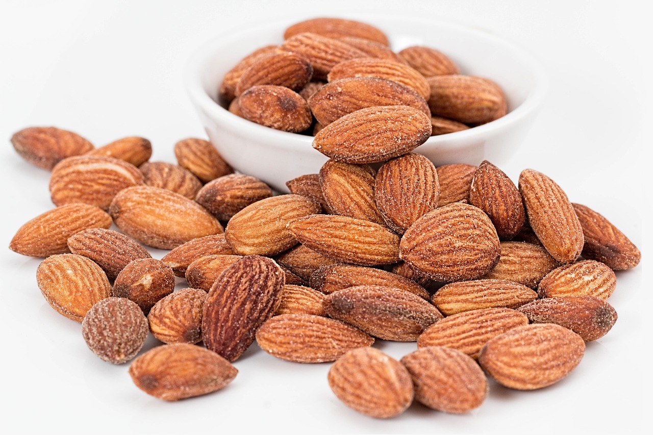 mixture of nuts in a wooden bowl.