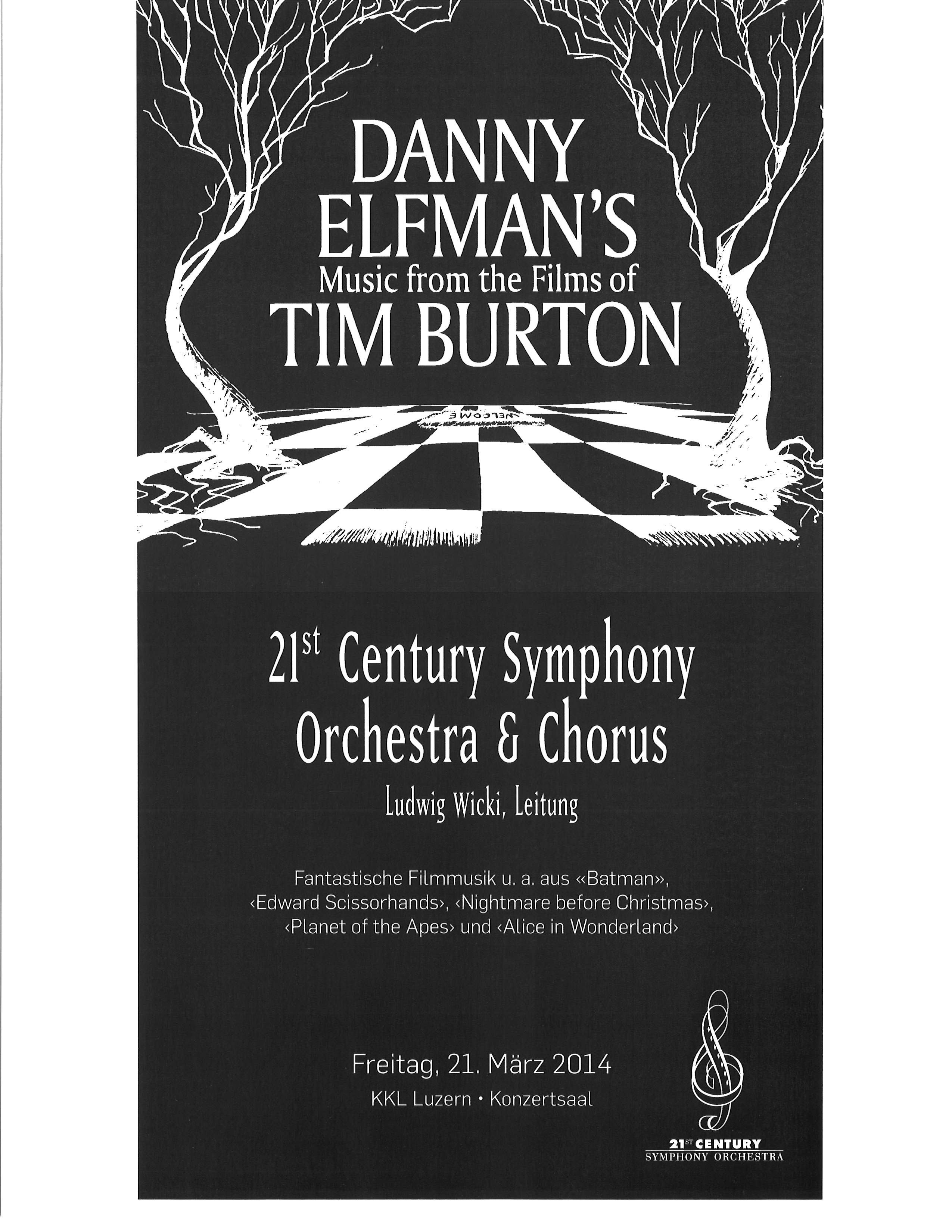 Danny Elfman's Music from the Films of Tim Burton | KKL Luzern Konzertsaal Concert Poster, March 2014