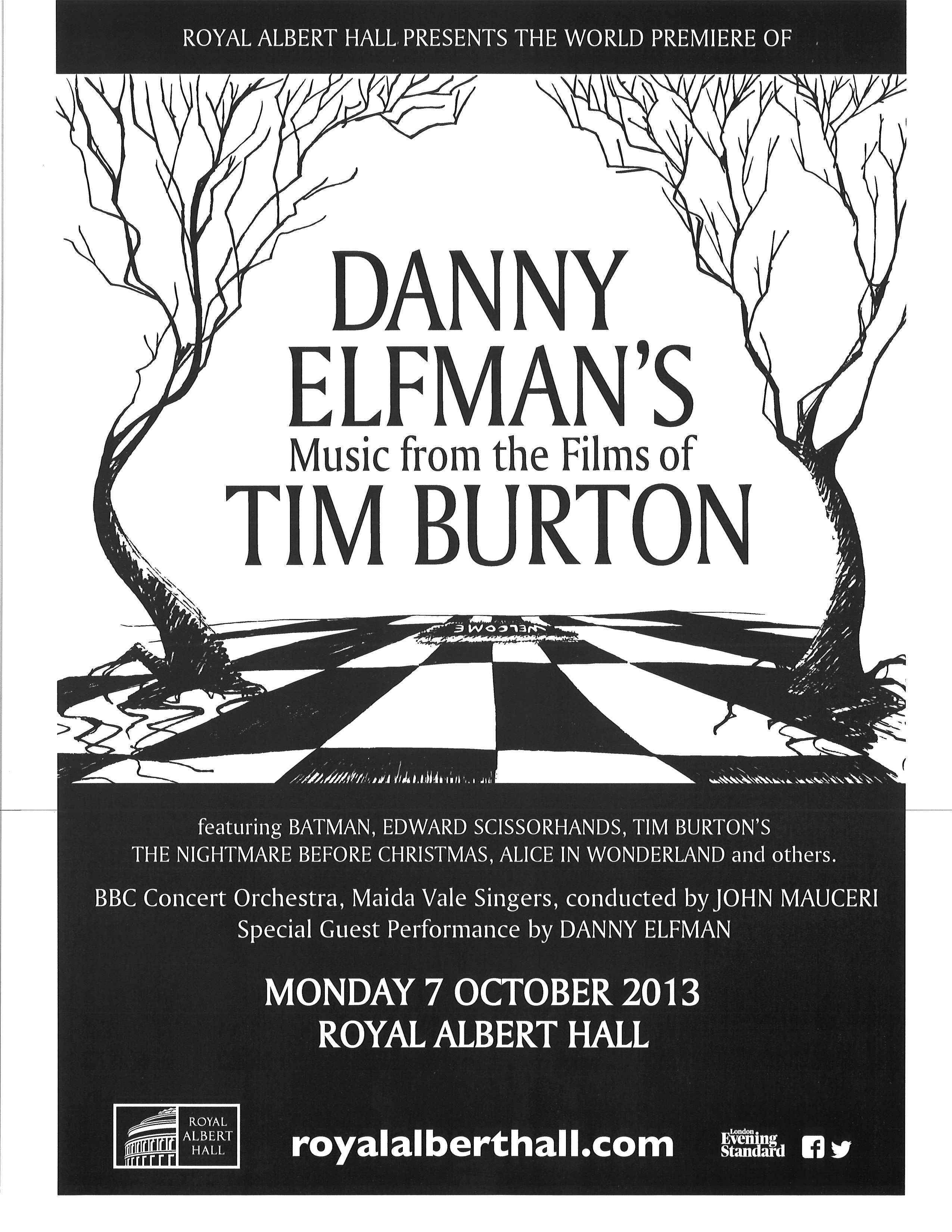 Danny Elfman's Music from the Films of Tim Burton | Royal Albert Hall Concert Poster, October 2013