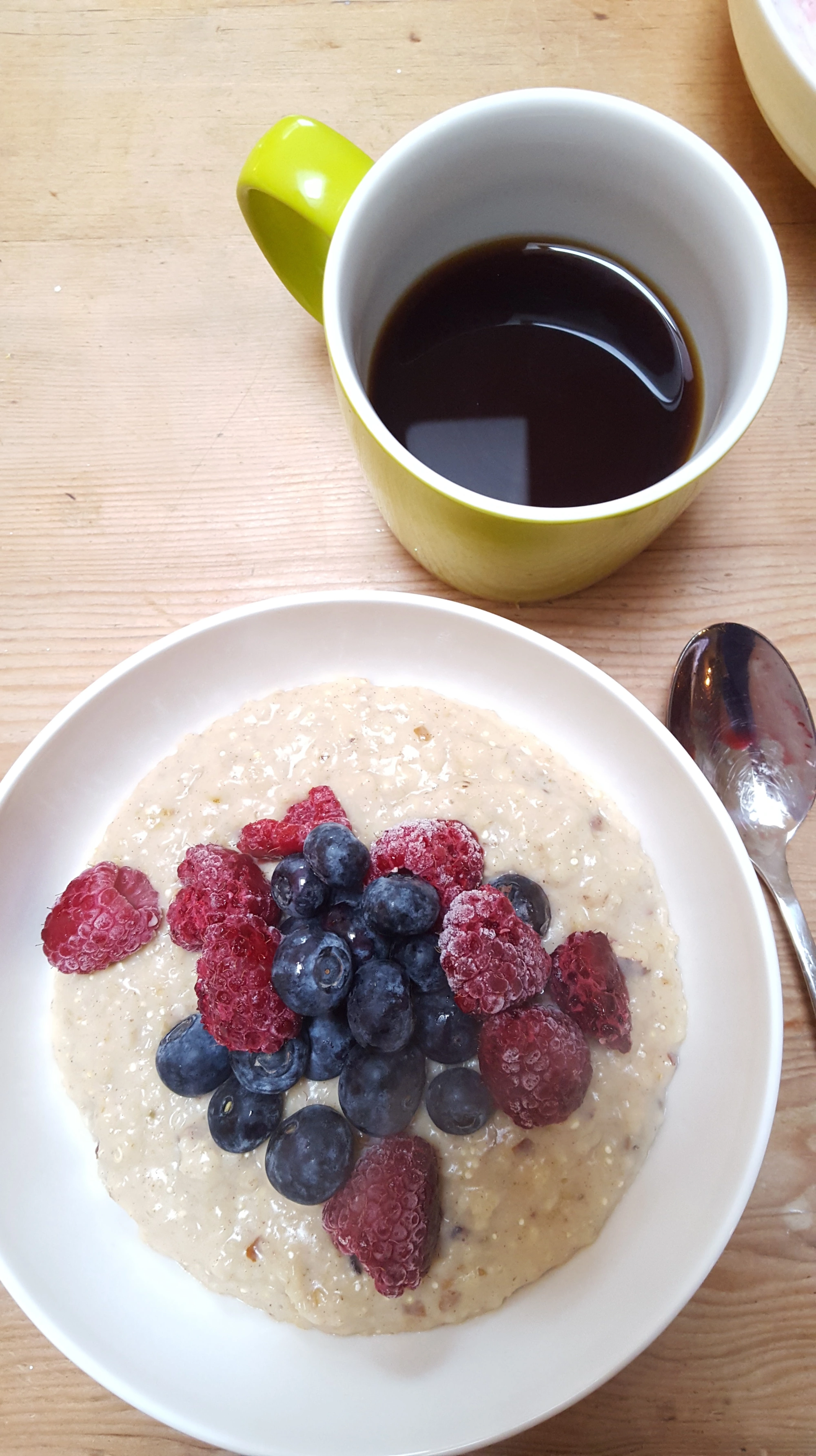 quinoa porridge with a coffee