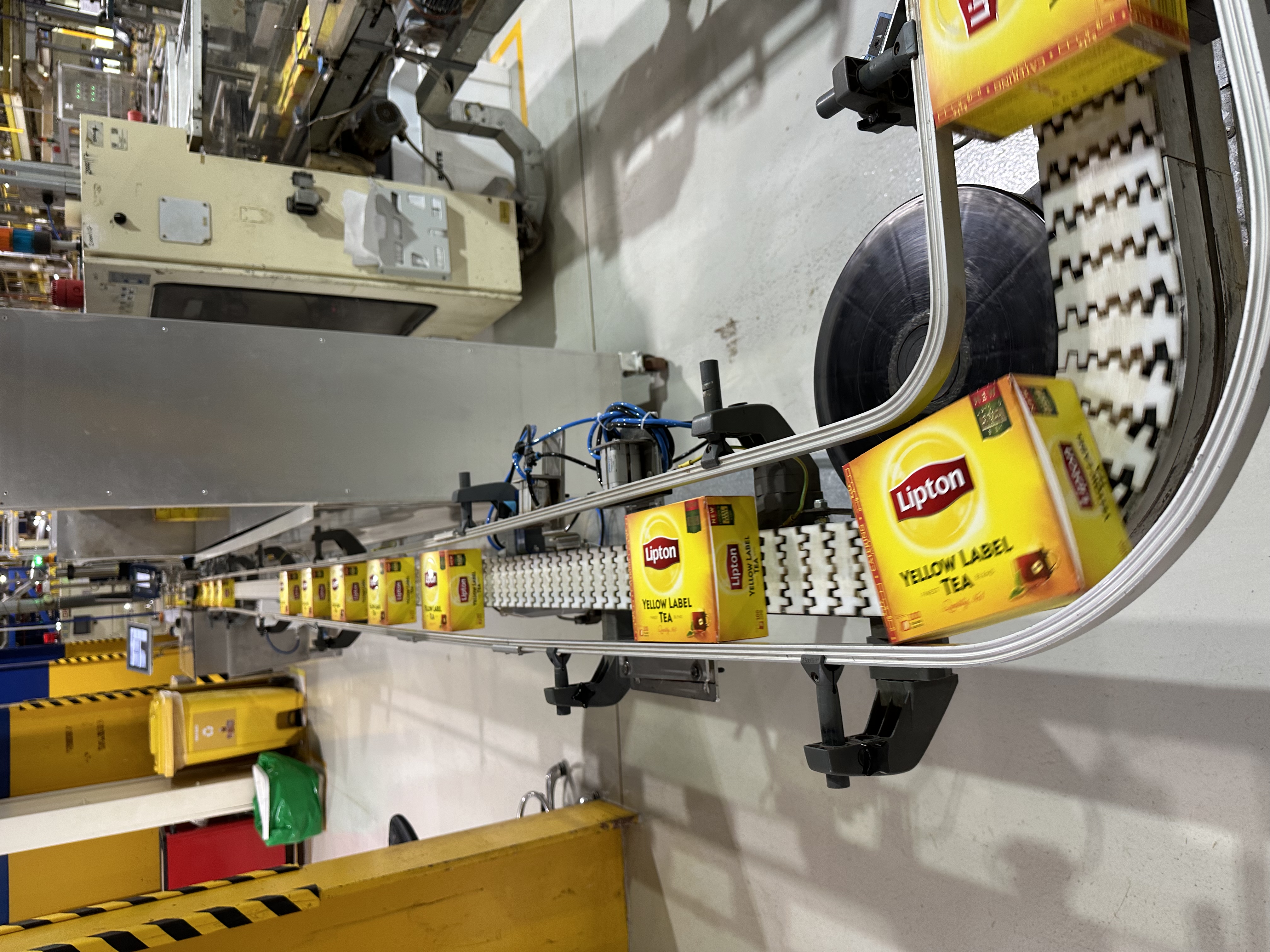 Yellow label boxes in machine