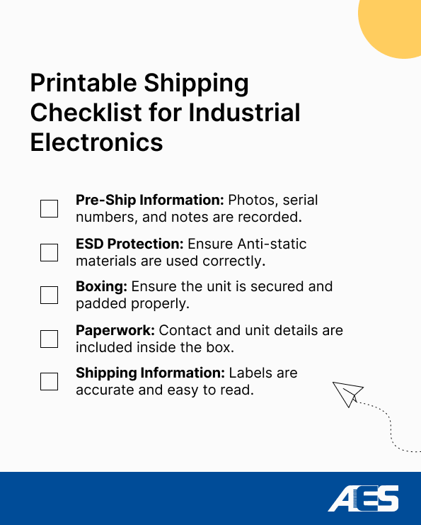Printable Shipping Checklist for Industrial Electronics