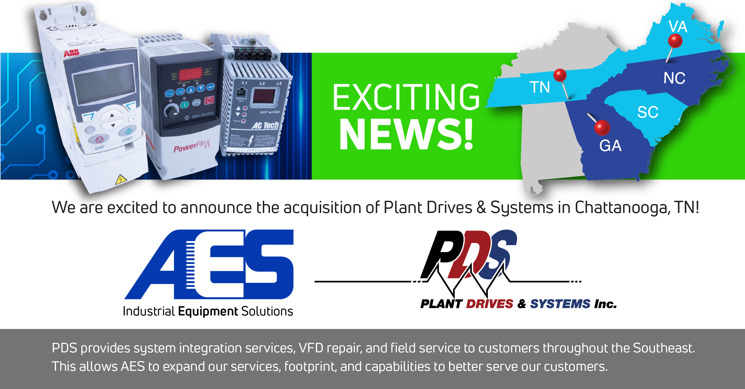 AES Inc expands to Tennessee by acquiring Plant Drives & Systems ("PDS")