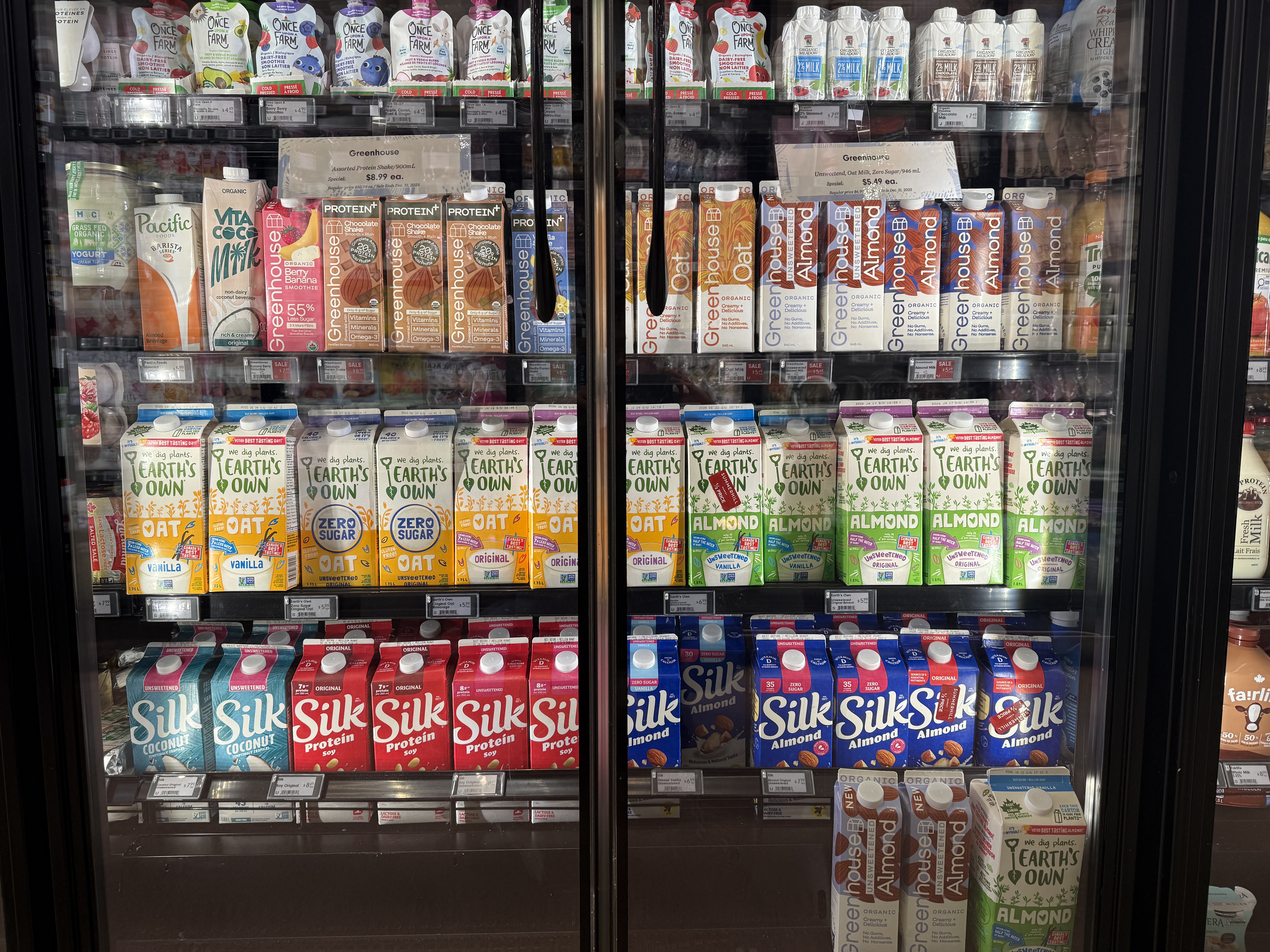 Alternative milks aisle in a grocery store