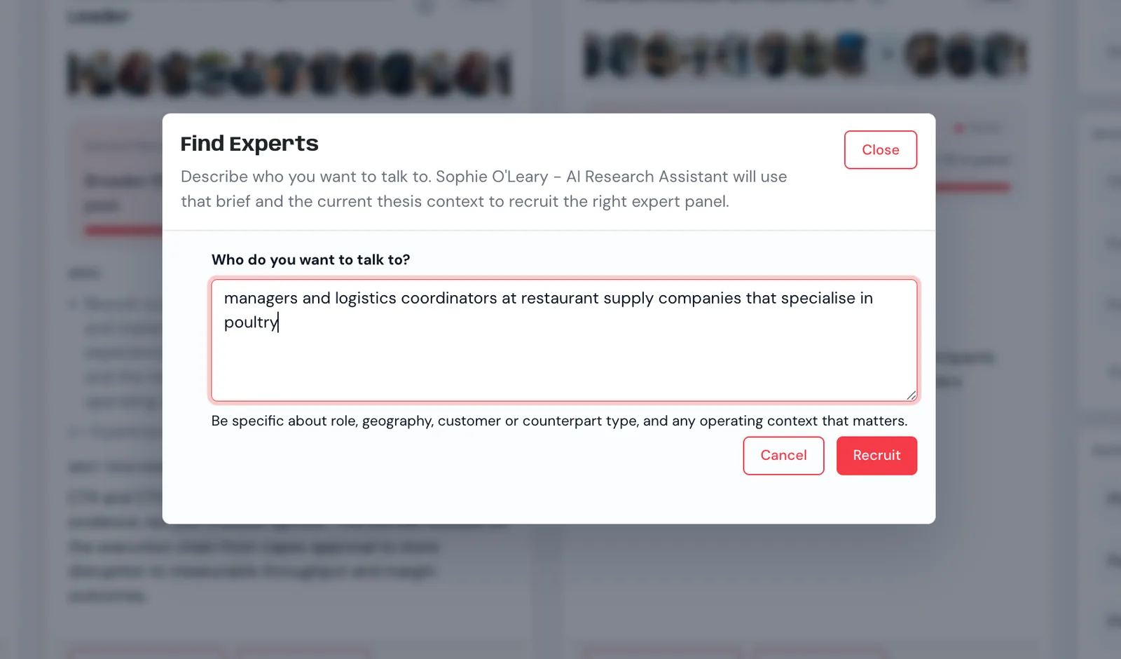 Thesis Lab custom expert panel recruitment with structured filters