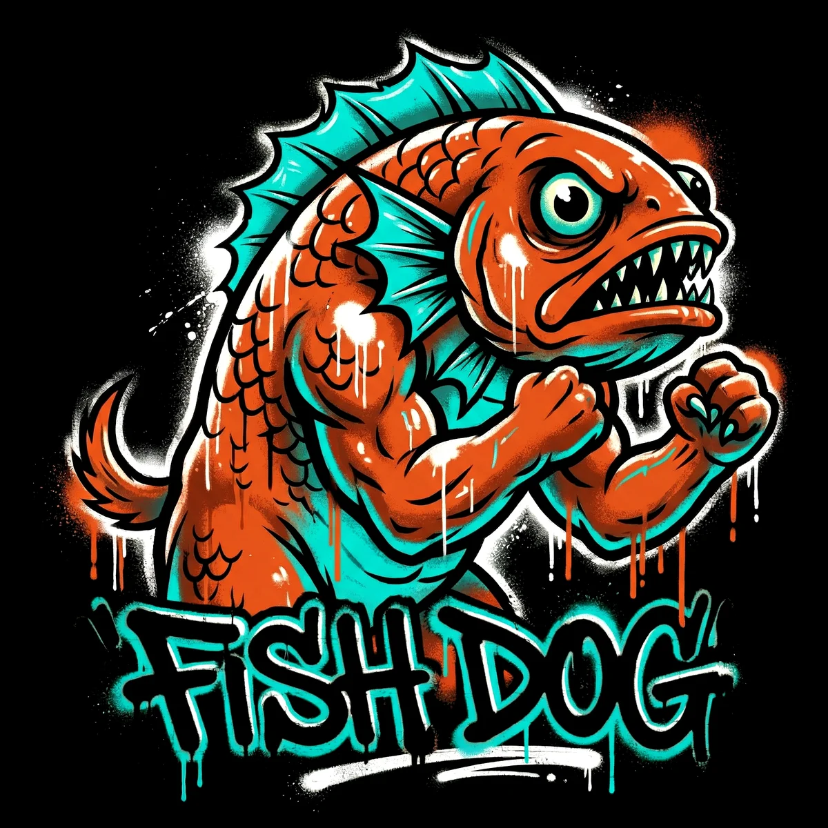 Fish Dog Streetwear Graffiti Design - AI Generated