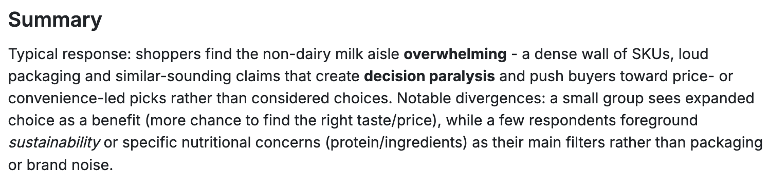 Summary of responses to third question