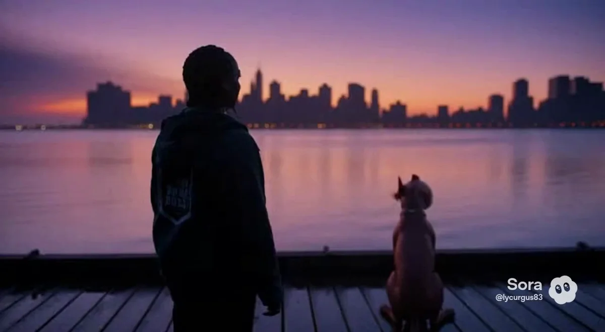 Fish Dog Sunset Pier Scene - Emotional Core