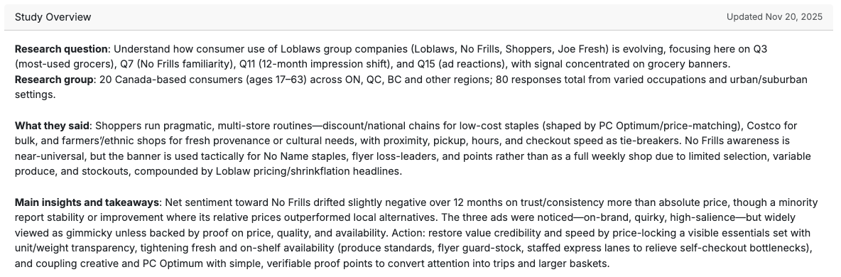NoFrills market research study overview