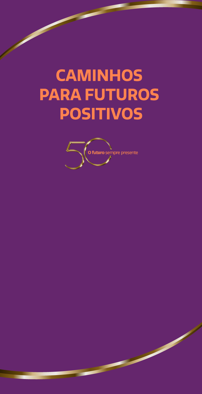 fundo roxo e texto com selo comemorativos dos 50 anos da FDC