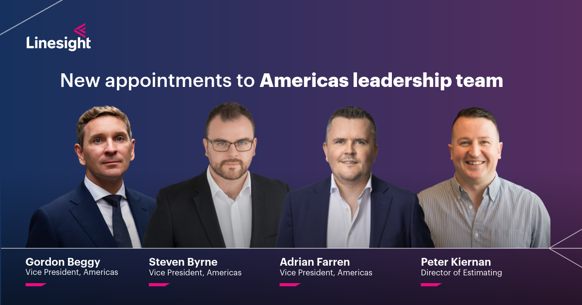 Gordon Beggy, Steven Byrne, Adrian Farren and Peter Kiernan, newly appointed to senior leadership roles at Linesight in the Americas.