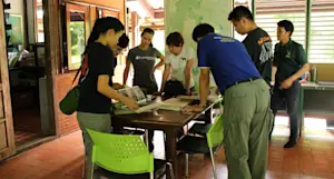 Examining tiger territories and park boundaries on dhole project in Thailand with Earthwatch.
