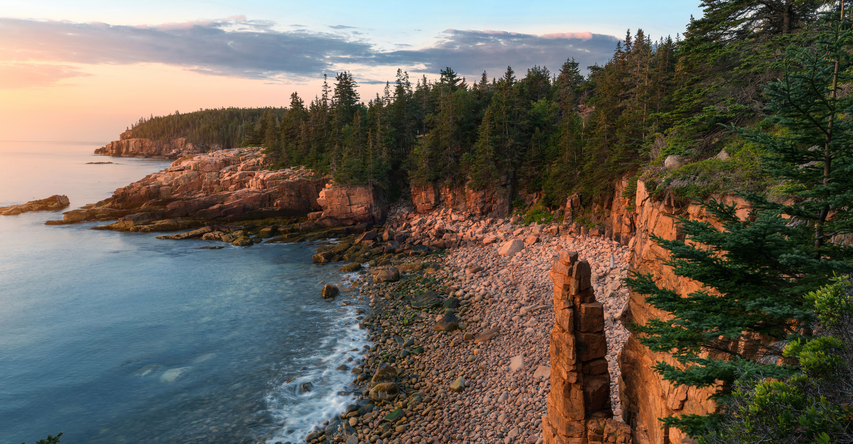 The ocean meets the coastline at Acadia National Park, Maine, USA