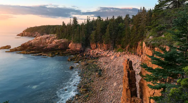 The ocean meets the coastline at Acadia National Park, Maine, USA