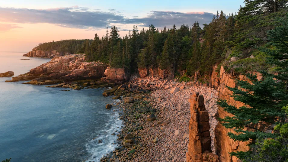 The ocean meets the coastline at Acadia National Park, Maine, USA