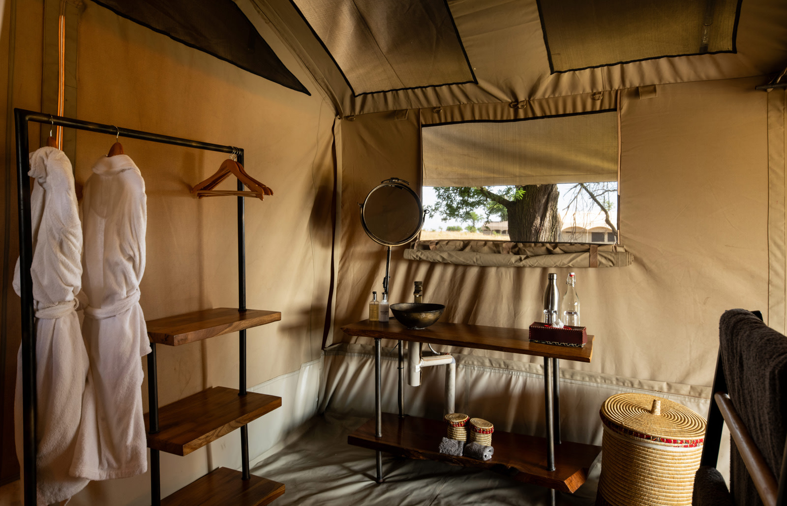 Guest tent bathroom at Nat Hab's Migration Camp—Serengeti