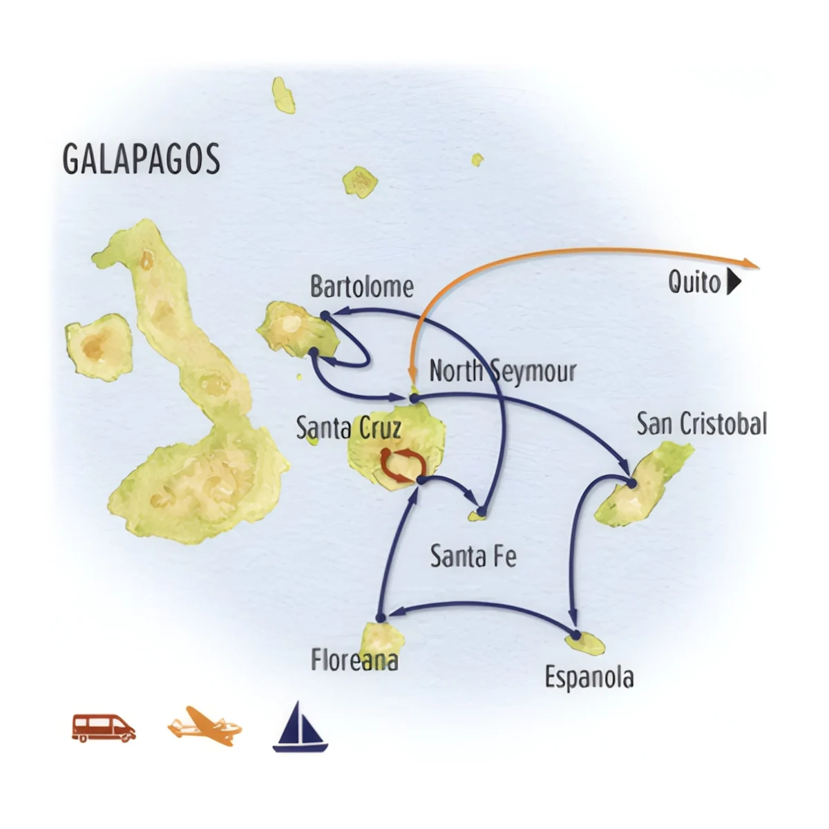 Trip map for Galapagos Discovery: The Nat Hab Experience