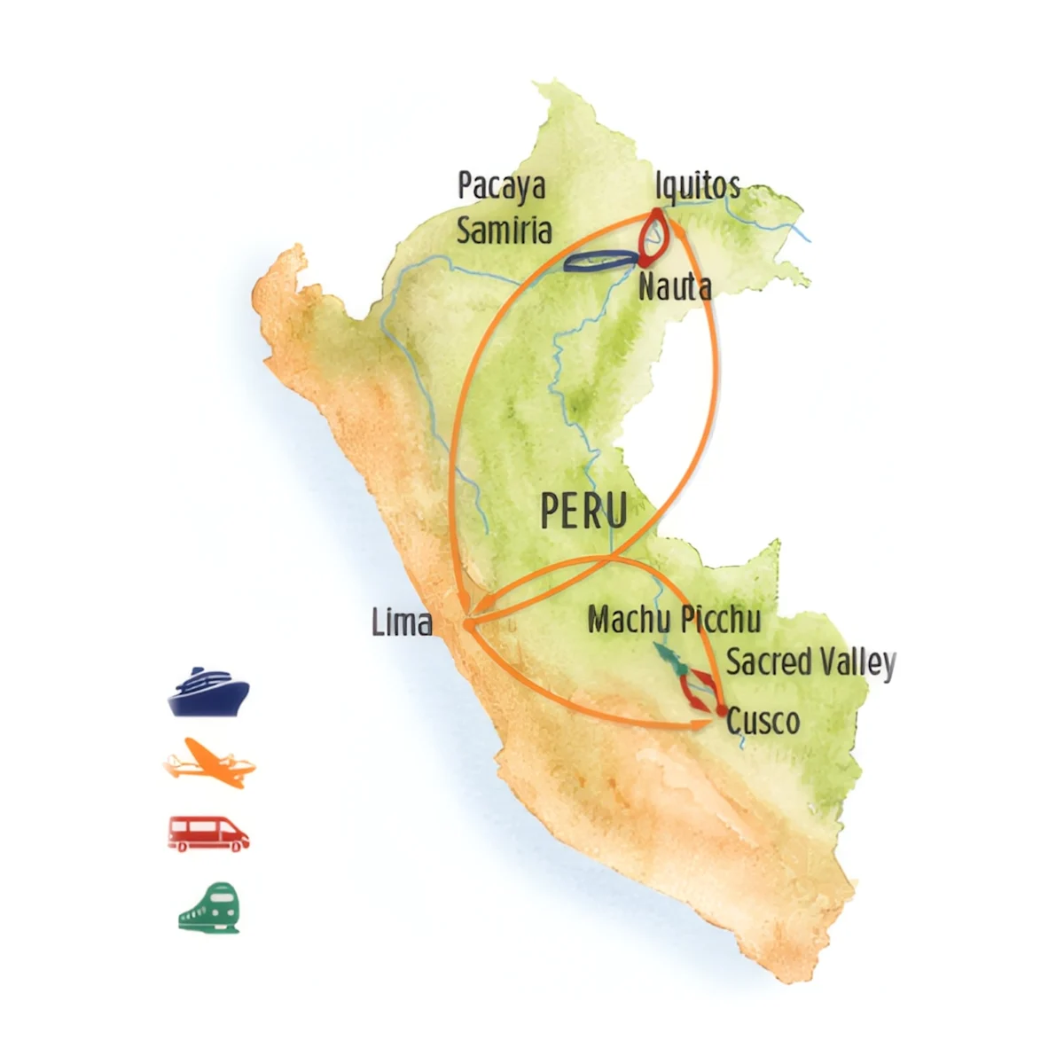 Trip map for Discover Amazon & Machu Picchu
