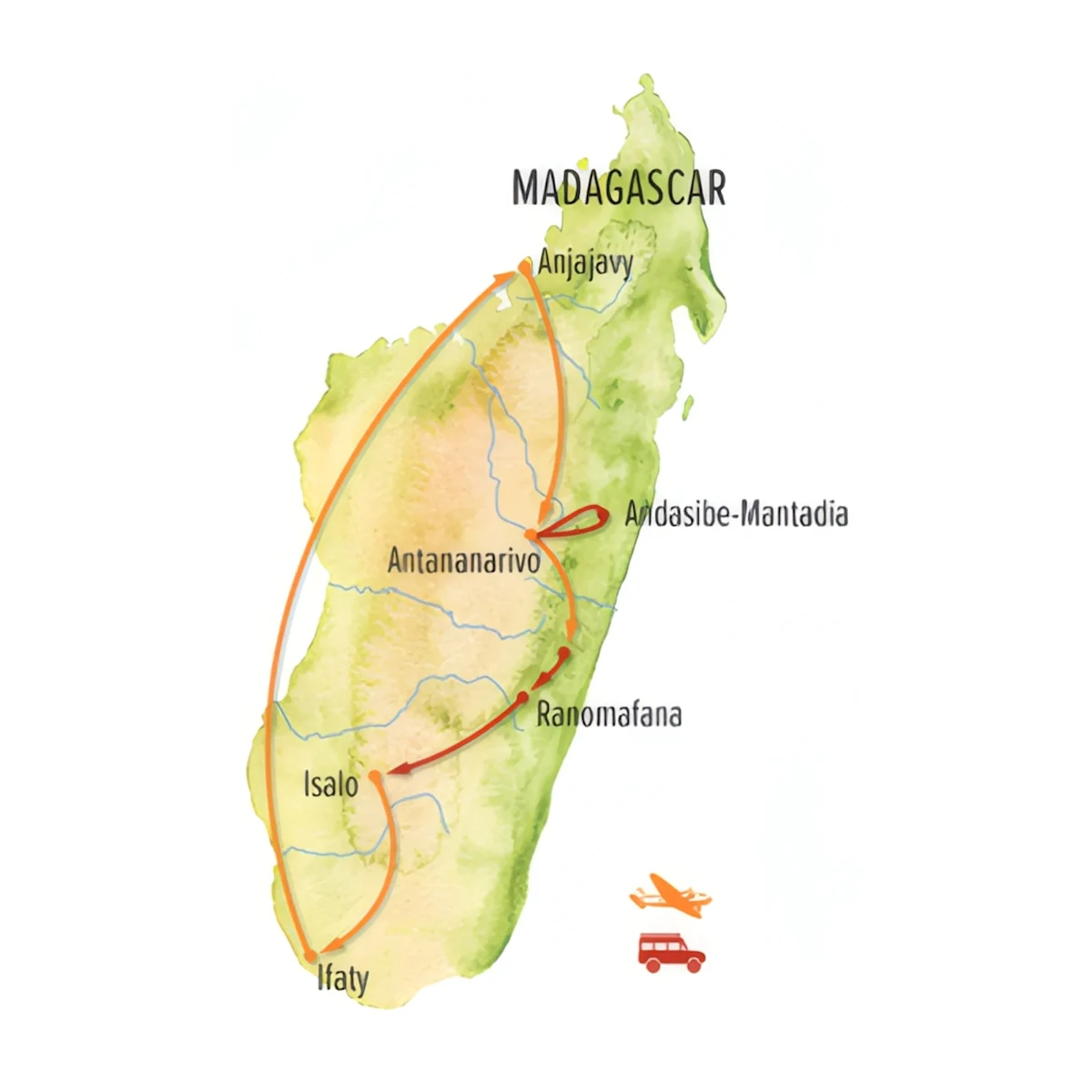 Trip map for Madagascar Wildlife Photo Expedition