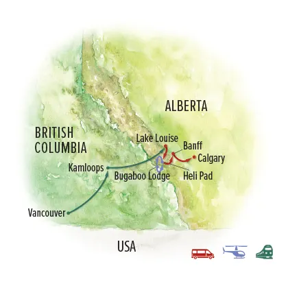 Trip map for Rainforest to Rockies: Vancouver to Lake Louise