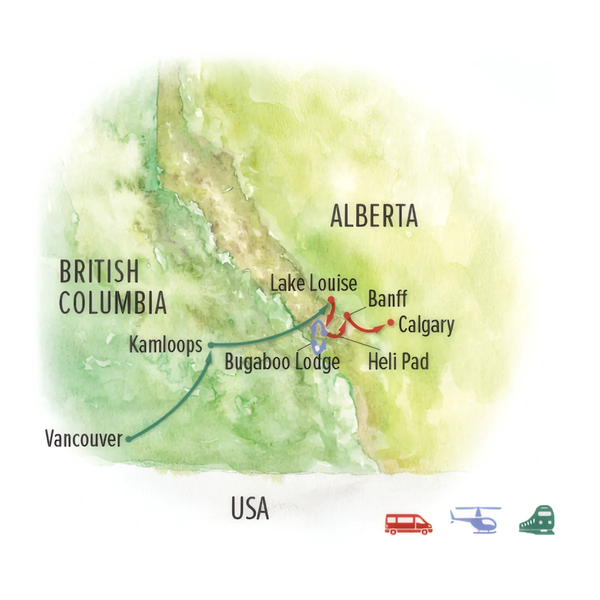 Trip map for Rainforest to Rockies: Vancouver to Lake Louise