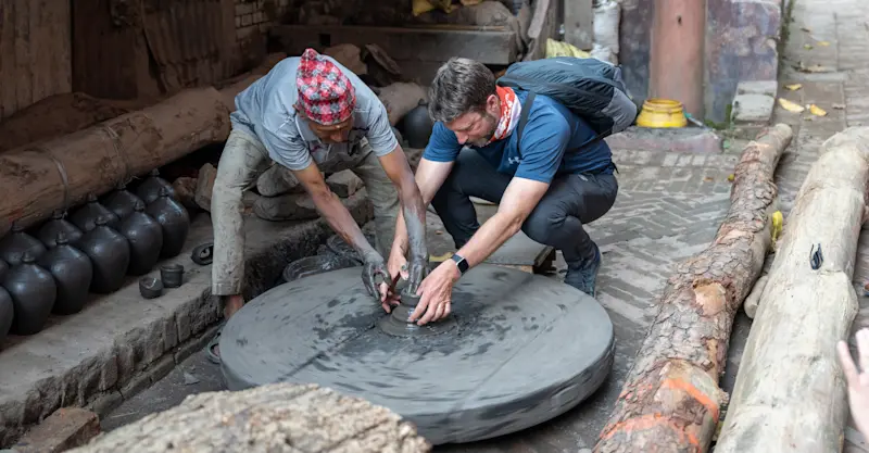 Nat Hab Guest makes pottery, Kathmandu, Nepal. 