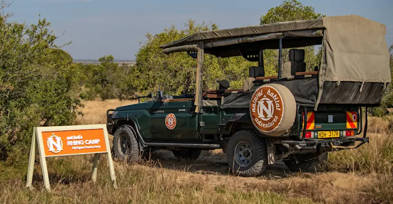 Safari vehicle at Nat Hab's Rhino Camp, Ol Pejeta Conservancy, Kenya.
