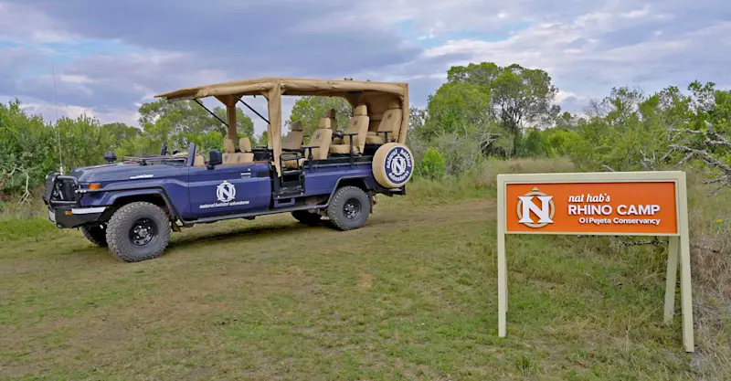 Electric vehicle at Nat Hab's Rhino Camp—Ol Pejeta Conservancy
