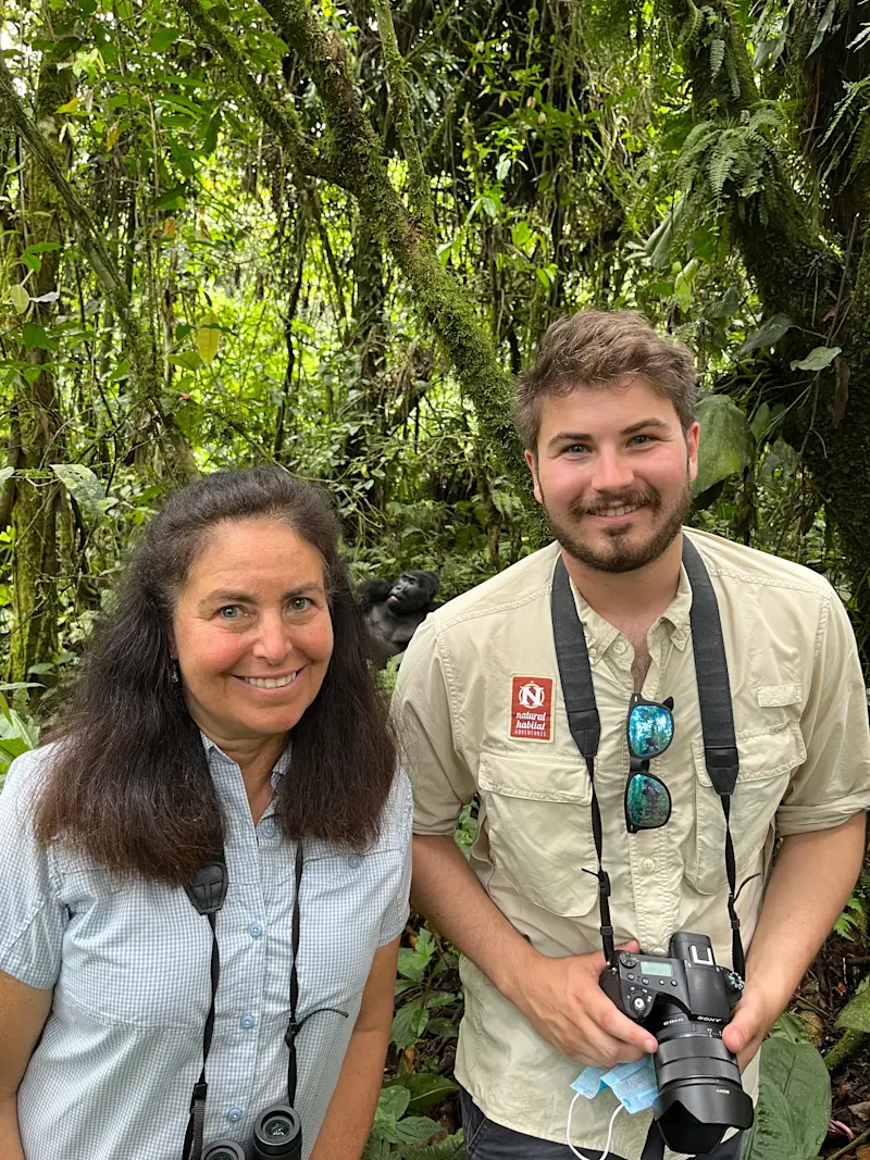 Viewing gorillas in Uganda.