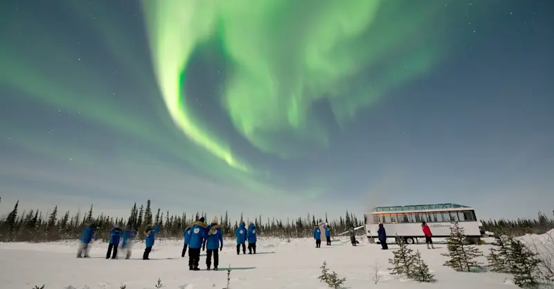Nat Hab's Aurora Pod and guests, Churchill, Manitoba.