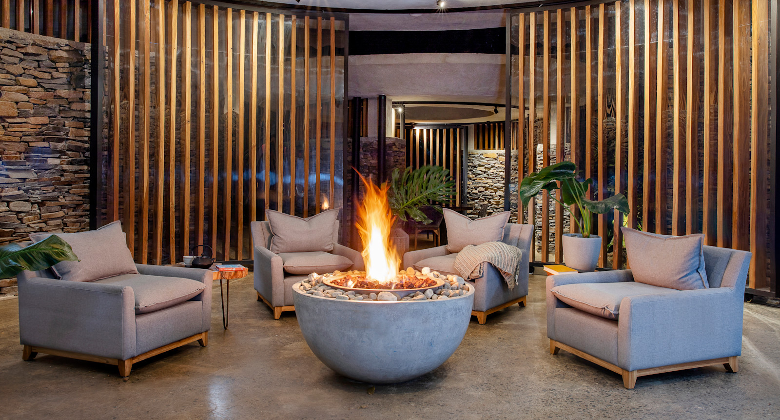 Guest lounge with firepit